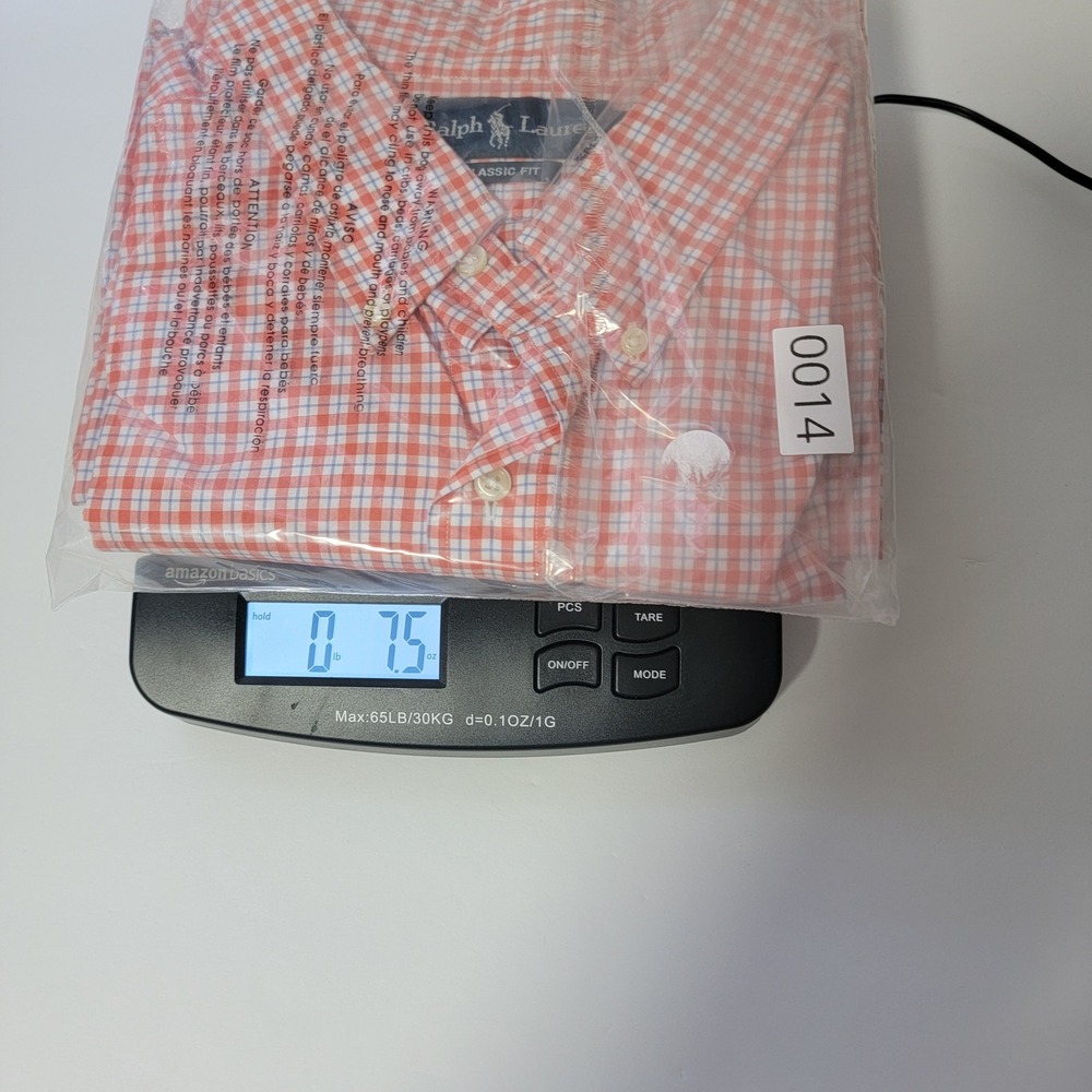 Ralph Lauren XXL Mens Shirt Orange White Gingham Plaid Short Sleeve Classic Fit - Picture 10 of 10